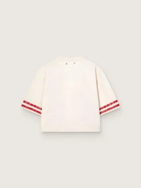 Camiseta corta para mujer de algodón blanco con estampado y bordado