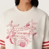 Camiseta corta para mujer de algodón blanco con estampado y bordado