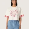 Camiseta corta para mujer de algodón blanco con estampado y bordado