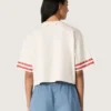 Camiseta corta para mujer de algodón blanco con estampado y bordado
