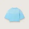 Camiseta corta para mujer en jersey de algodón azul claro con estampado gráfico