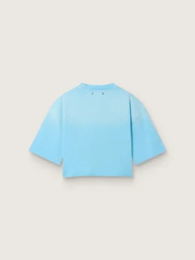 Camiseta corta para mujer en jersey de algodón azul claro con estampado gráfico