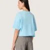 Camiseta corta para mujer en jersey de algodón azul claro con estampado gráfico