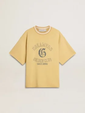 Camiseta de algodón amarilla de talle grande para hombre con estampado azul