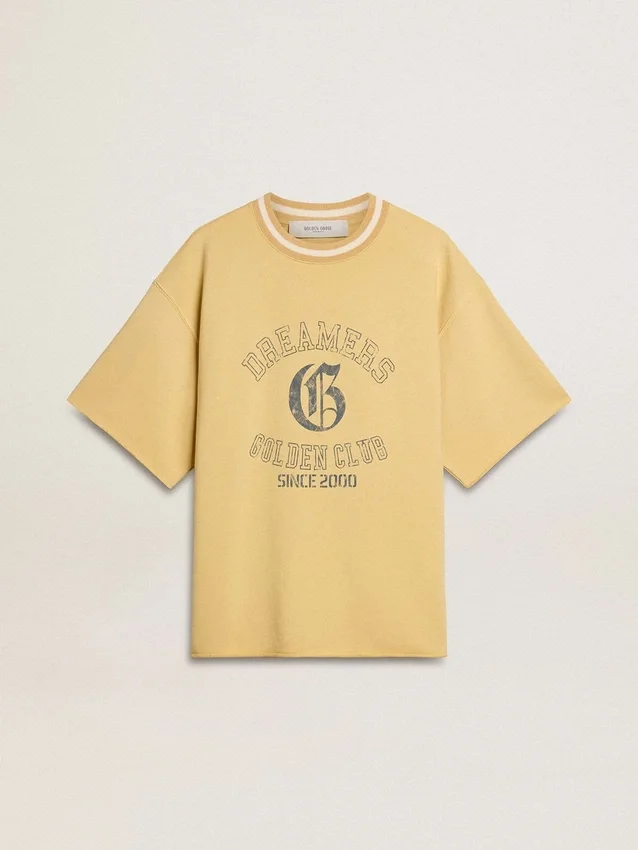 Camiseta de algodón amarilla de talle grande para hombre con estampado azul
