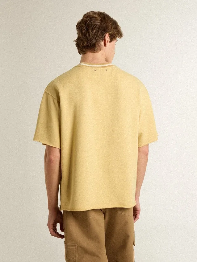 Camiseta de algodón amarilla de talle grande para hombre con estampado azul