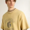Camiseta de algodón amarilla de talle grande para hombre con estampado azul