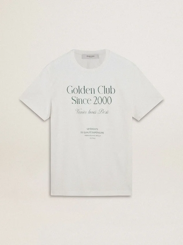 Camiseta de algodón blanca para hombre con estampado verde