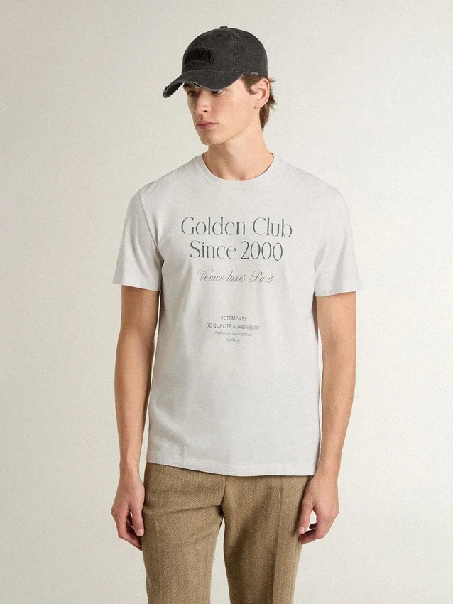 Camiseta de algodón blanca para hombre con estampado verde