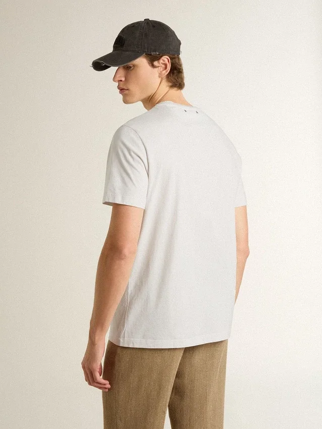 Camiseta de algodón blanca para hombre con estampado verde