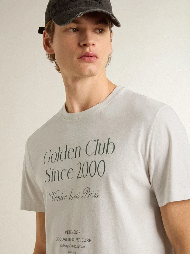 Camiseta de algodón blanca para hombre con estampado verde