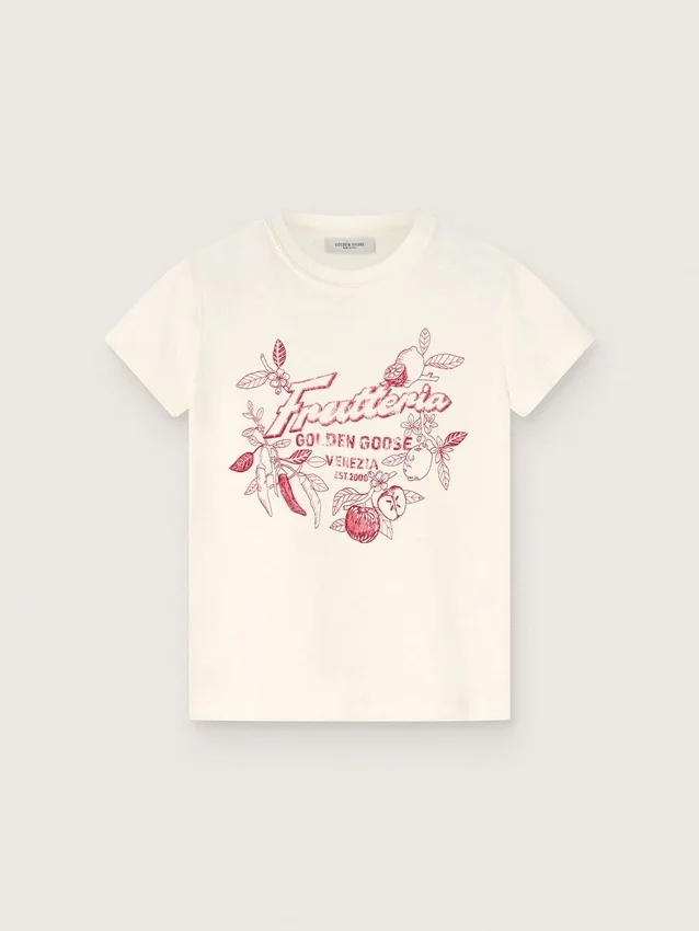 Camiseta de algodón blanca para niños con estampado «Frutteria Golden»