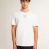 Camiseta de algodón para hombre en blanco desgastado con letras negras