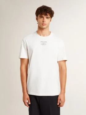 Camiseta de algodón para hombre en blanco desgastado con letras negras