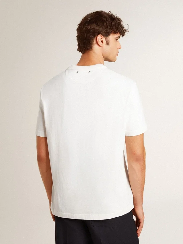 Camiseta de algodón para hombre en blanco desgastado con letras negras