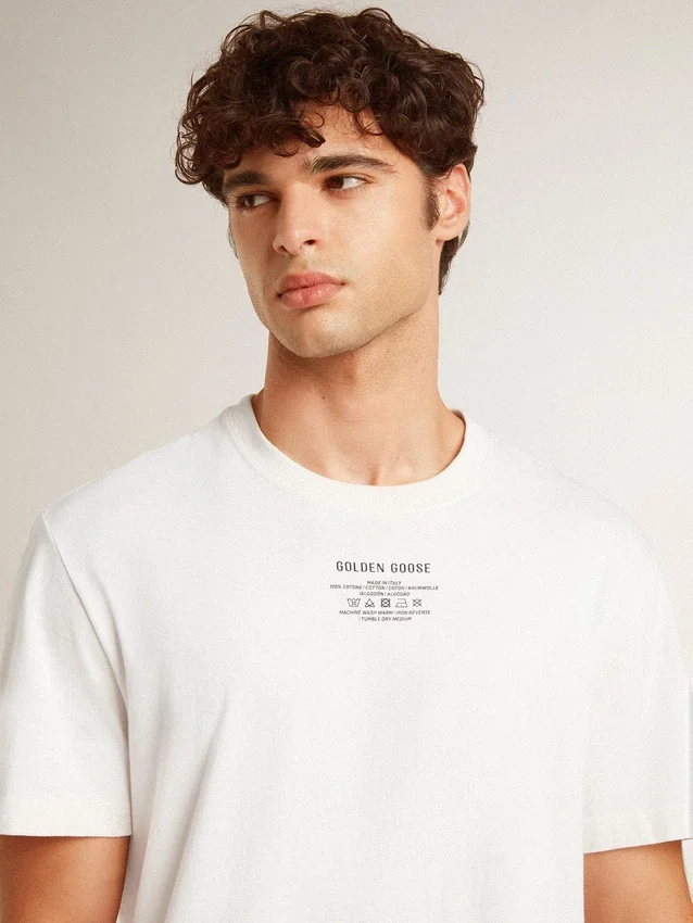 Camiseta de algodón para hombre en blanco desgastado con letras negras