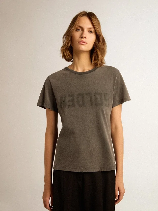 Camiseta de corte ajustado con efecto desgastado en gris antracita