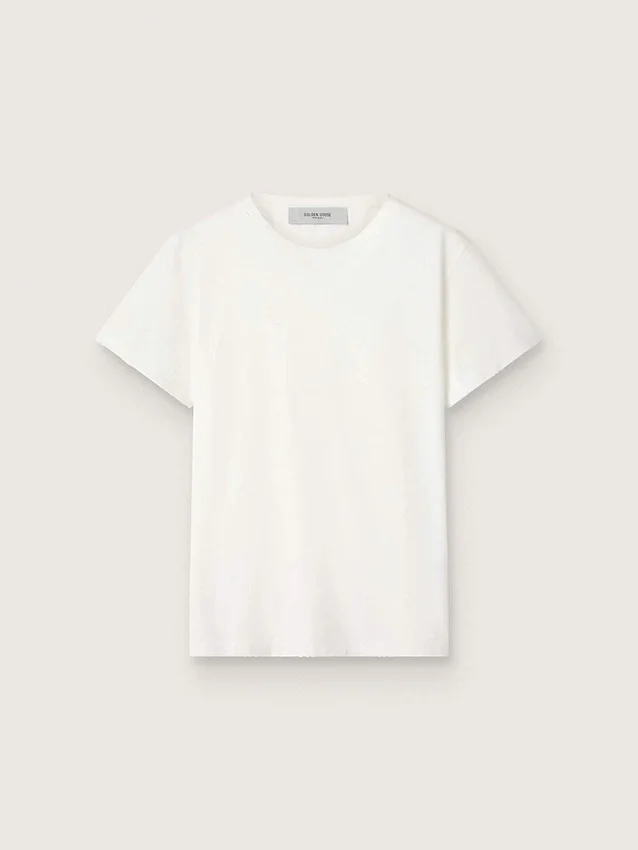 Camiseta de mujer de corte ajustado con efecto desgastado en blanco