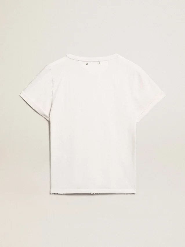 Camiseta de mujer de corte ajustado con efecto desgastado en blanco