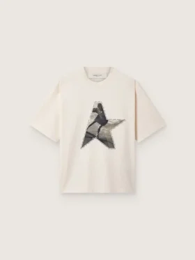 Camiseta de mujer en jersey de algodón blanco con estampado de estrellas