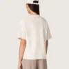 Camiseta de mujer en jersey de algodón blanco con estampado de estrellas
