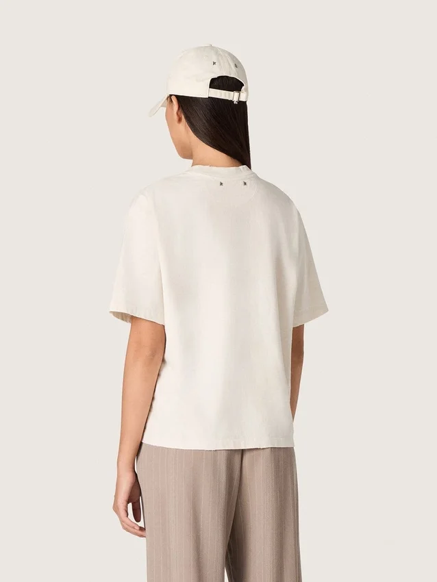 Camiseta de mujer en jersey de algodón blanco con estampado de estrellas