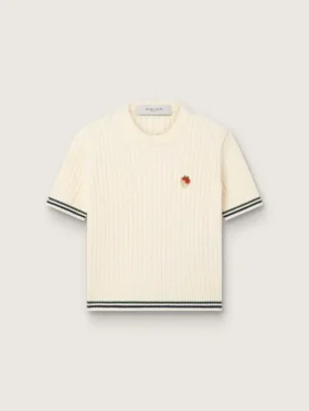 Camiseta de punto blanca para mujer con bordes en contraste y broche desmontable