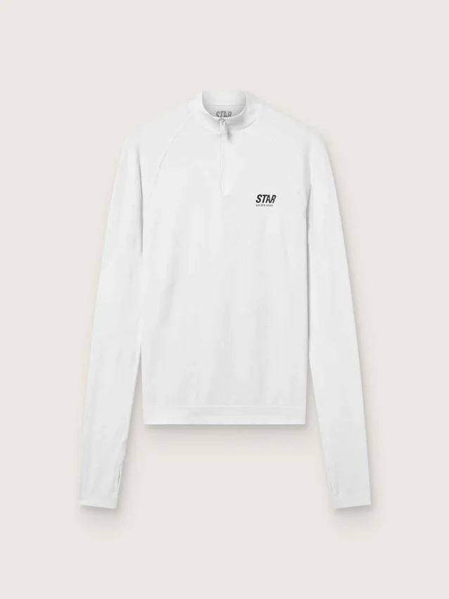 Camiseta deportiva blanca de manga larga con cremallera para mujer