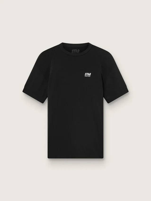 Camiseta deportiva negra para hombre con estampado en la espalda