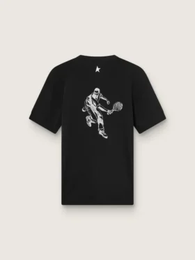 Camiseta deportiva negra para hombre con estampado en la espalda