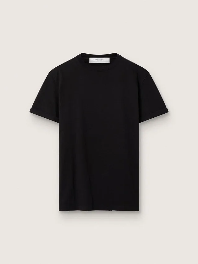 Camiseta para mujer de corte regular con efecto desgastado en negro