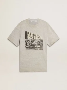 Camiseta gris de hombre con efecto vintage y estampado en el frente