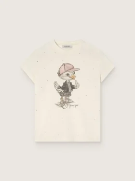 Camiseta Journey para niñas en jersey de algodón blanco con estampado digital de la mascota y apliques de cristales