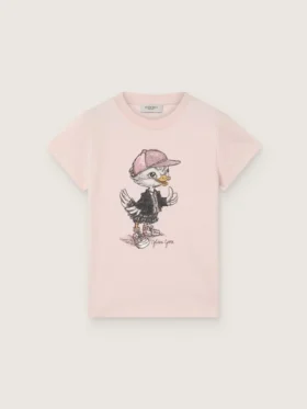 Camiseta Journey para niñas en jersey de algodón rosa con estampado digital de la mascota