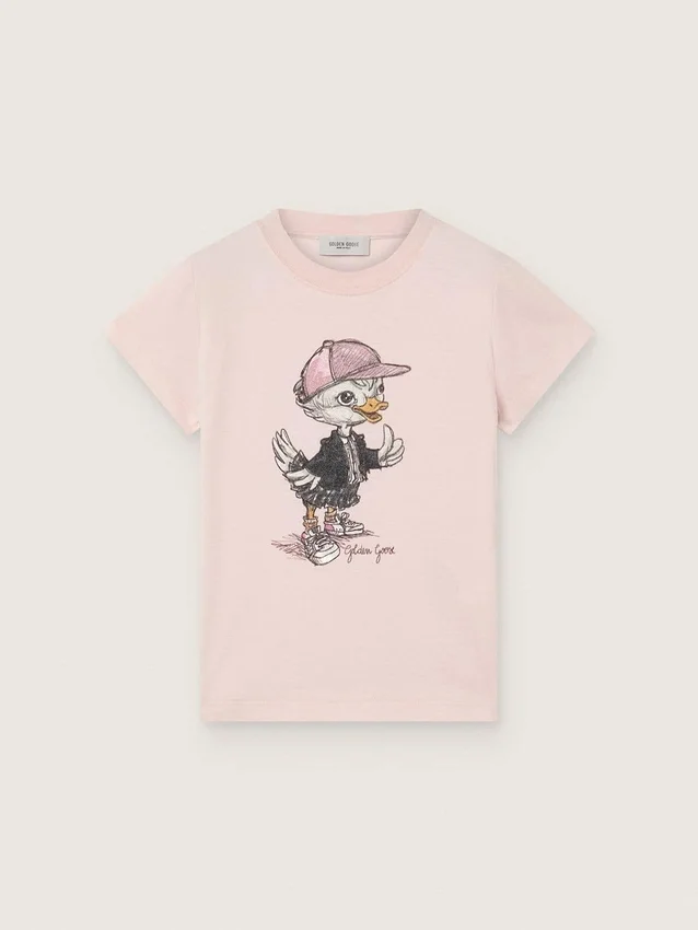 Camiseta Journey para niñas en jersey de algodón rosa con estampado digital de la mascota