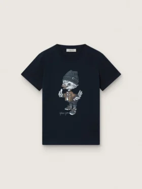 Camiseta Journey para niños en jersey de algodón azul con estampado digital de la mascota