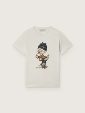 Camiseta Journey para niños en jersey de algodón blanco con estampado digital de la mascota