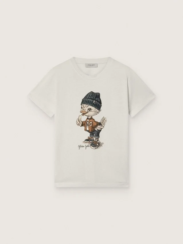 Camiseta Journey para niños en jersey de algodón blanco con estampado digital de la mascota