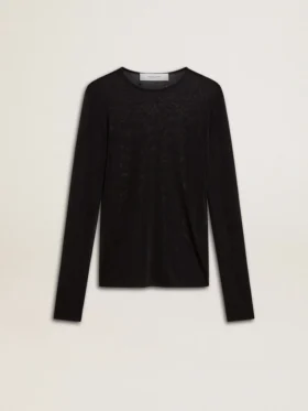 Camiseta negra de cuello redondo para mujer