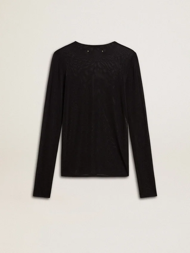 Camiseta negra de cuello redondo para mujer