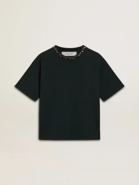 Camiseta negra para mujer con cristales
