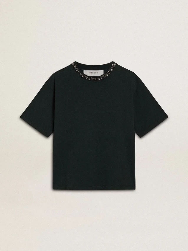 Camiseta negra para mujer con cristales