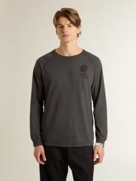 Camiseta para hombre de algodón color antracita con estampado en el pecho