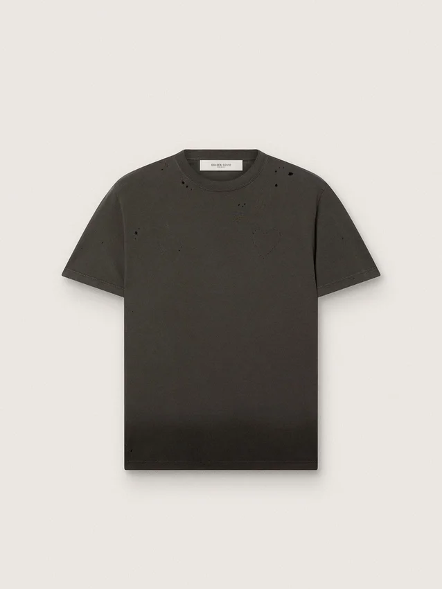 Camiseta para hombre de jersey de algodón antracita con corazón perforado