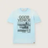 Camiseta para hombre de jersey de algodón azul claro con estampado gráfico