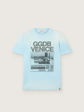 Camiseta para hombre de jersey de algodón azul claro con estampado gráfico