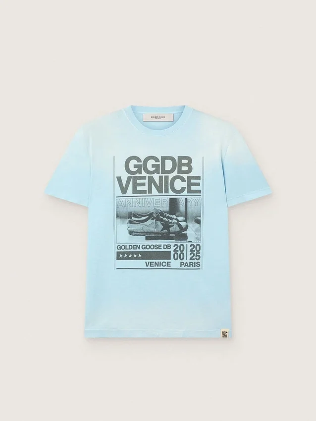 Camiseta para hombre de jersey de algodón azul claro con estampado gráfico