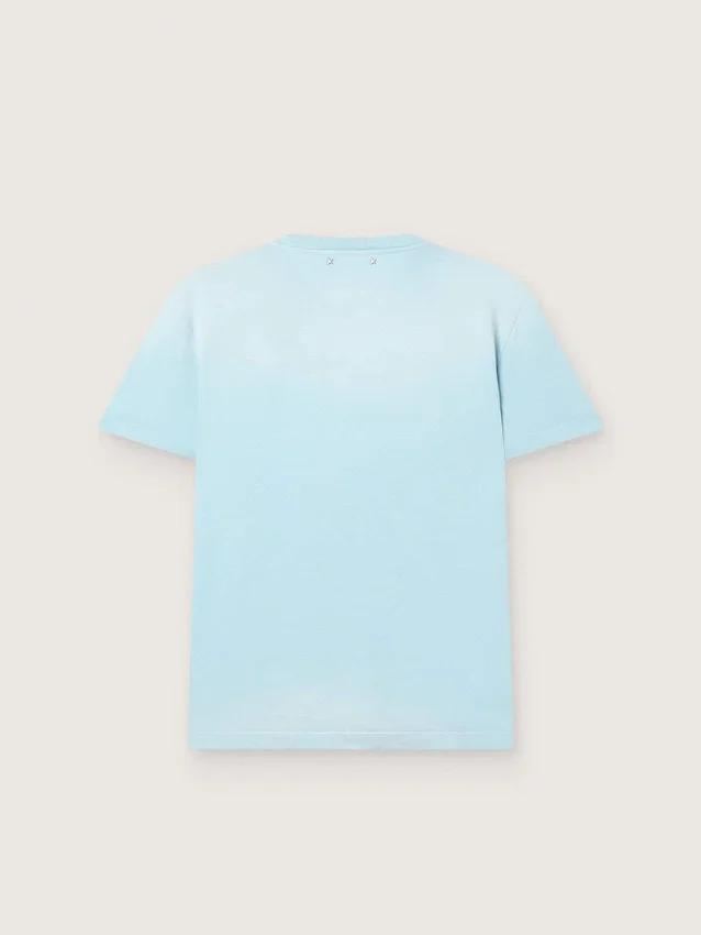 Camiseta para hombre de jersey de algodón azul claro con estampado gráfico