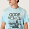 Camiseta para hombre de jersey de algodón azul claro con estampado gráfico