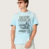 Camiseta para hombre de jersey de algodón azul claro con estampado gráfico